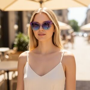 Butterfly Sunglasses Gradient Purple Yellow Blue, Adult